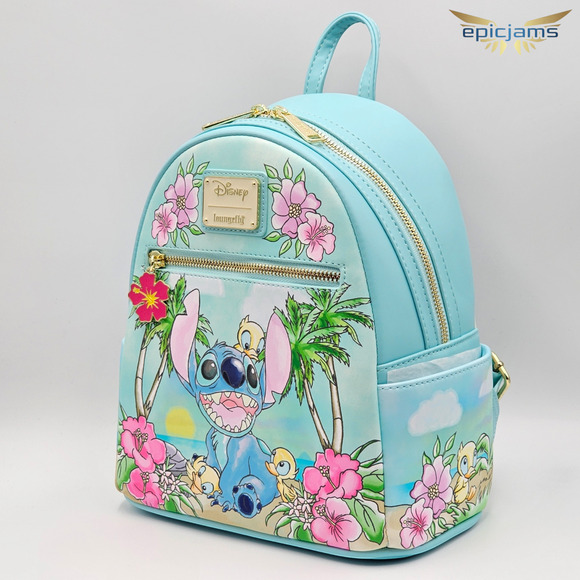 Loungefly Disney Lilo & Stitch Stitch With Ducks Blue Floral Mini Backpack Bag main image 6